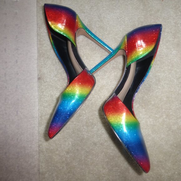 DSW 🌈RAINBOW multi-colour sparkly D'Orsay party pumps🌈 - Picture 6 of 8